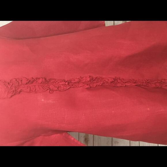 Bryn Walker tomato girl red ruffle front 3/4 length sleeve linen top Size Small - Picture 3 of 6
